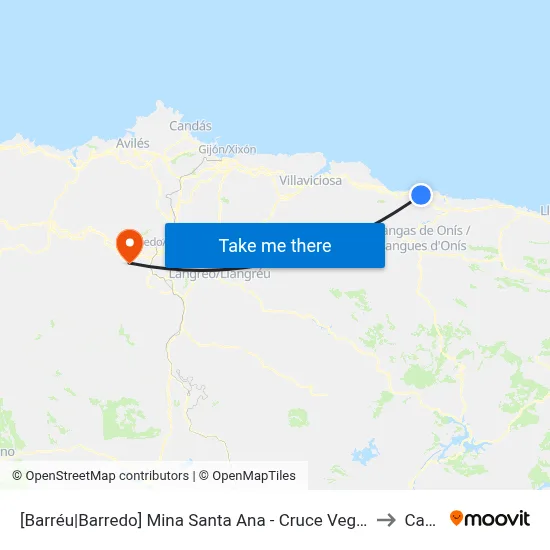[Barréu|Barredo]  Mina Santa Ana - Cruce Vega [Cta 05146] to Caces map