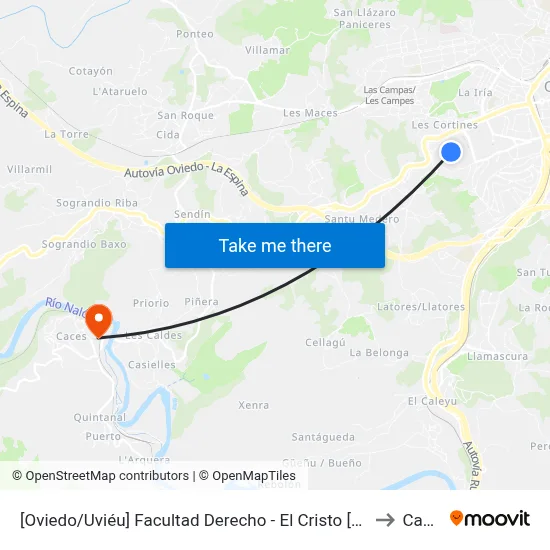 [Oviedo/Uviéu]  Facultad Derecho - El Cristo [Cta 05470] to Caces map