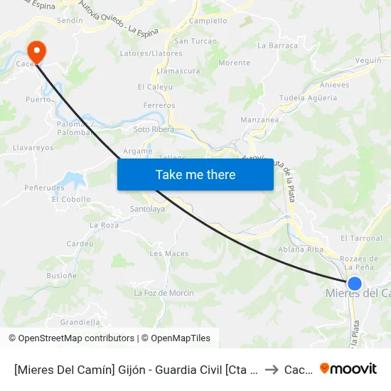 [Mieres Del Camín]  Gijón - Guardia Civil [Cta 06083] to Caces map