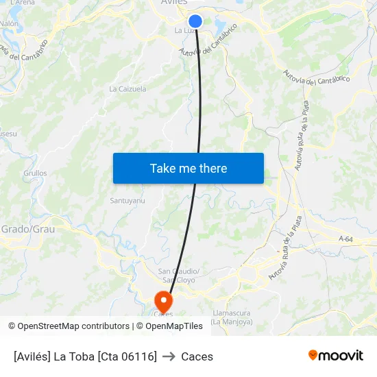 [Avilés]  La Toba [Cta 06116] to Caces map