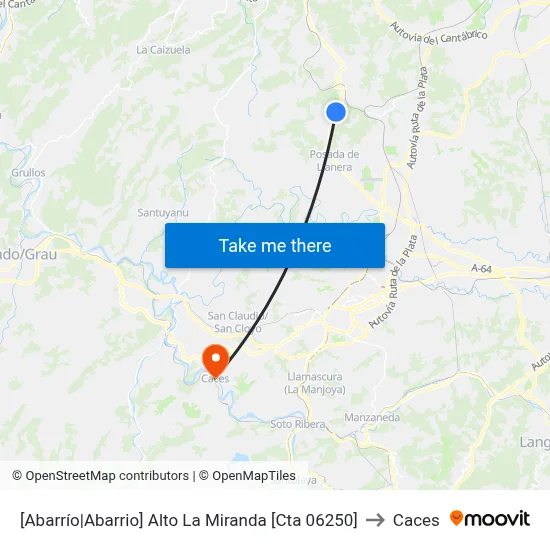 [Abarrío|Abarrio]  Alto La Miranda [Cta 06250] to Caces map