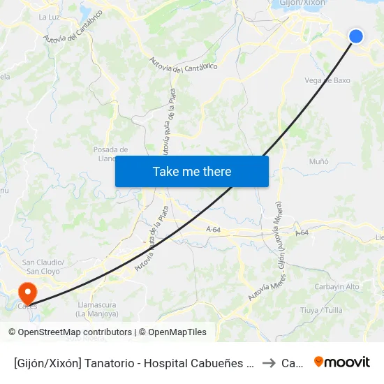 Tanatorio - Hospital Cabueñes to Caces map