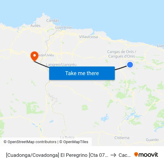 [Cuadonga/Covadonga]  El Peregrino [Cta 07147] to Caces map