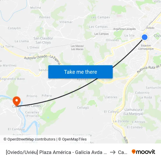 [Oviedo/Uviéu]  Plaza América - Galicia Avda [Cta 07307] to Caces map