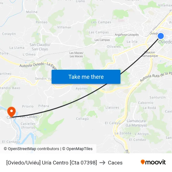 [Oviedo/Uviéu]  Uría Centro [Cta 07398] to Caces map