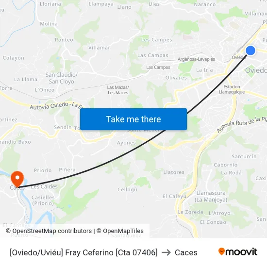 [Oviedo/Uviéu]  Fray Ceferino [Cta 07406] to Caces map