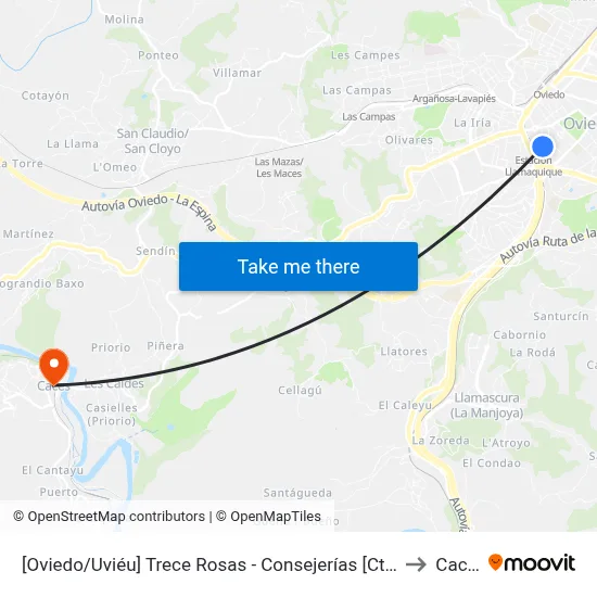 [Oviedo/Uviéu]  Trece Rosas - Consejerías [Cta 07420] to Caces map