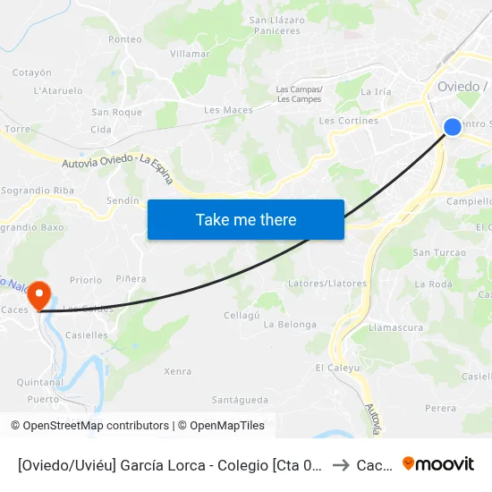 [Oviedo/Uviéu]  García Lorca - Colegio [Cta 07432] to Caces map