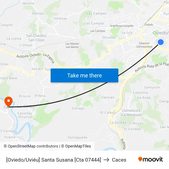 [Oviedo/Uviéu]  Santa Susana [Cta 07444] to Caces map