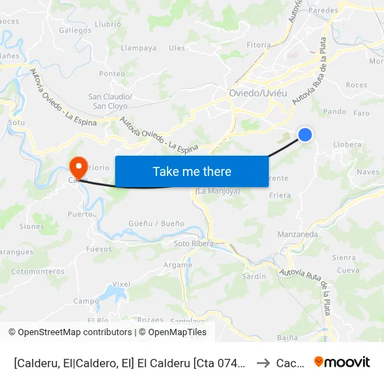 [Calderu, El|Caldero, El]  El Calderu [Cta 07465] to Caces map