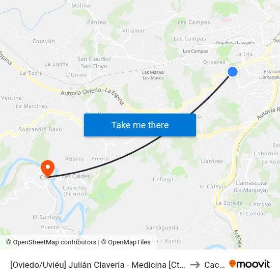 [Oviedo/Uviéu]  Julián Clavería - Medicina [Cta 07475] to Caces map