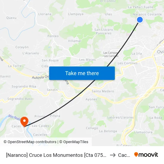 [Naranco]  Cruce Los Monumentos [Cta 07561] to Caces map