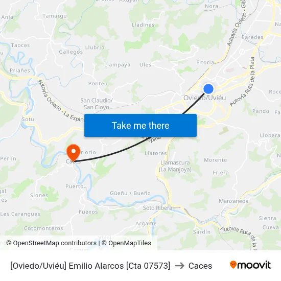 [Oviedo/Uviéu]  Emilio Alarcos [Cta 07573] to Caces map