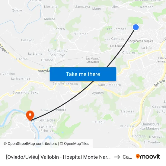 [Oviedo/Uviéu]  Vallobín - Hospital Monte Naranco [Cta 07599] to Caces map