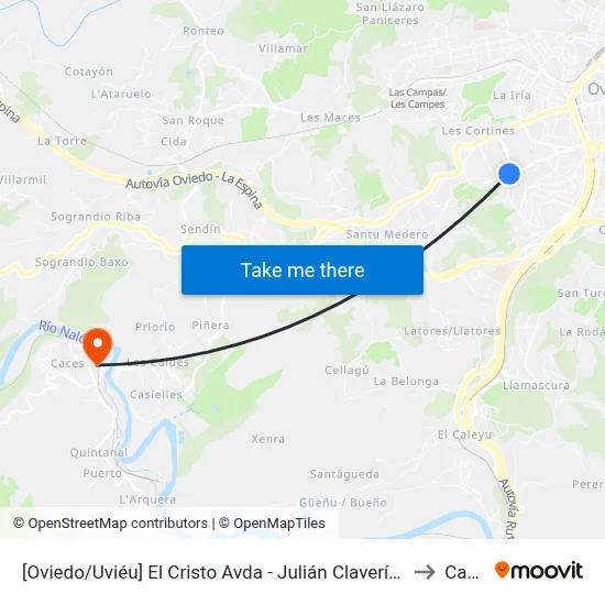 [Oviedo/Uviéu]  El Cristo Avda - Julián Clavería [Cta 07619] to Caces map
