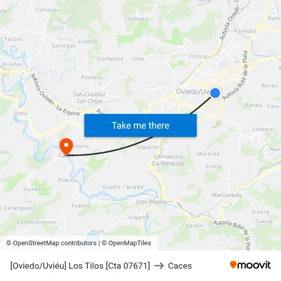 [Oviedo/Uviéu]  Los Tilos [Cta 07671] to Caces map