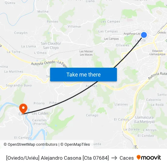 [Oviedo/Uviéu]  Alejandro Casona [Cta 07684] to Caces map