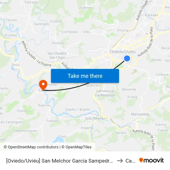[Oviedo/Uviéu]  San Melchor García Sampedro 28 [Cta 07688] to Caces map