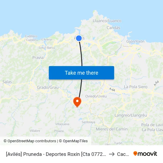 [Avilés]  Pruneda - Deportes Roxín [Cta 07726] to Caces map
