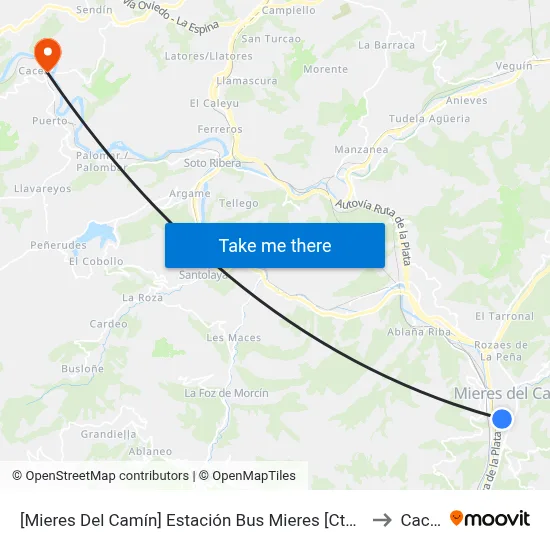 [Mieres Del Camín]  Estación Bus Mieres [Cta 07991] to Caces map