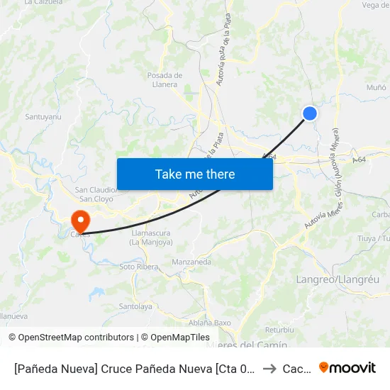 [Pañeda Nueva]  Cruce Pañeda Nueva [Cta 07992] to Caces map