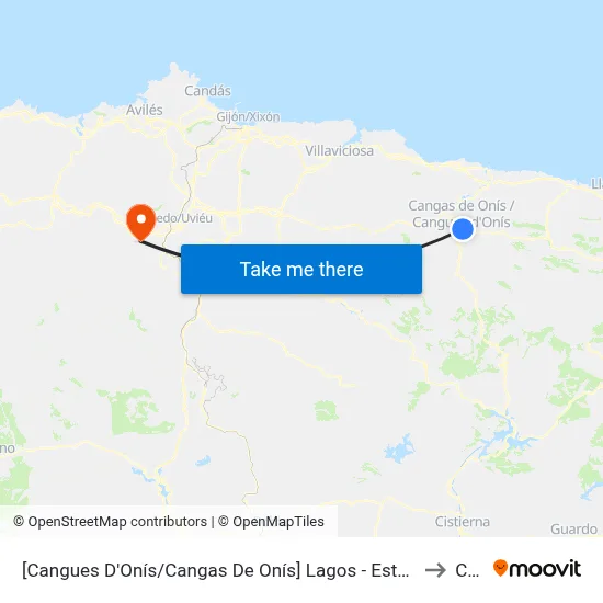 [Cangues D'Onís/Cangas De Onís]  Lagos - Estación Bus Cangas De Onís [Cta 21419] to Caces map