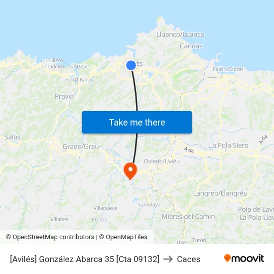 [Avilés]  González Abarca 35 [Cta 09132] to Caces map