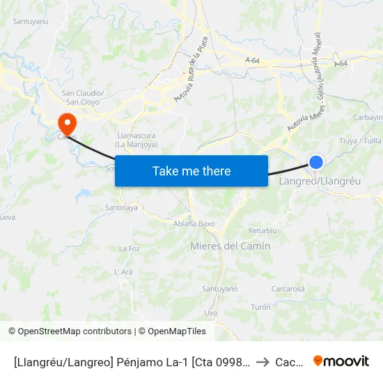 [Llangréu/Langreo]  Pénjamo La-1 [Cta 09988] to Caces map