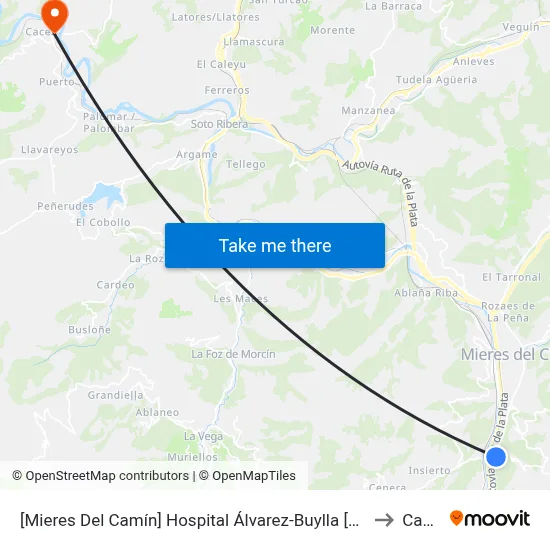 [Mieres Del Camín]  Hospital Álvarez-Buylla [Cta 16747] to Caces map