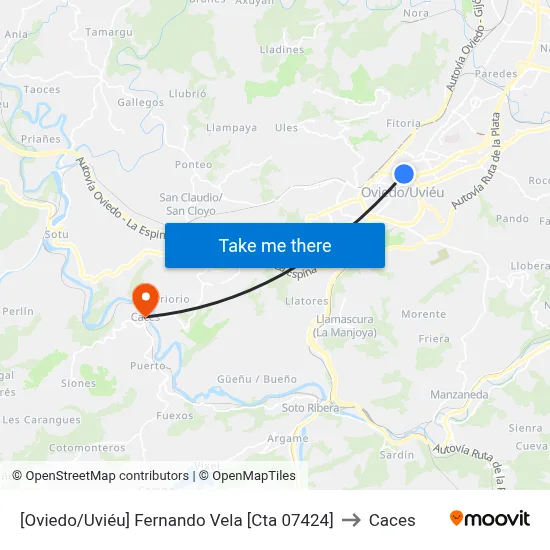[Oviedo/Uviéu]  Fernando Vela [Cta 07424] to Caces map