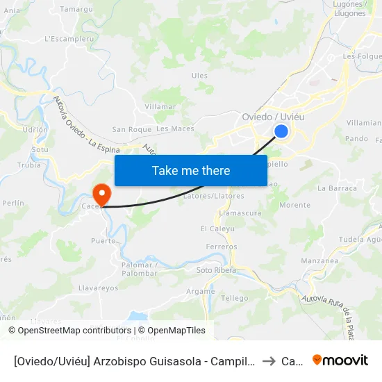 [Oviedo/Uviéu]  Arzobispo Guisasola - Campillín [Cta 16830] to Caces map