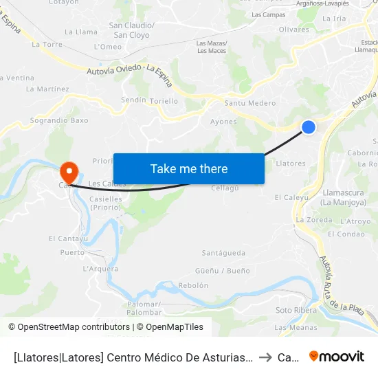 [Llatores|Latores]  Centro Médico De Asturias [Cta 16841] to Caces map