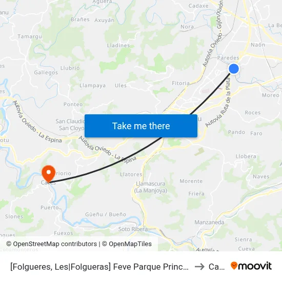 [Folgueres, Les|Folgueras]  Feve Parque Principado [Cta 16920] to Caces map