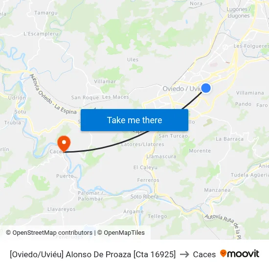 [Oviedo/Uviéu]  Alonso De Proaza [Cta 16925] to Caces map