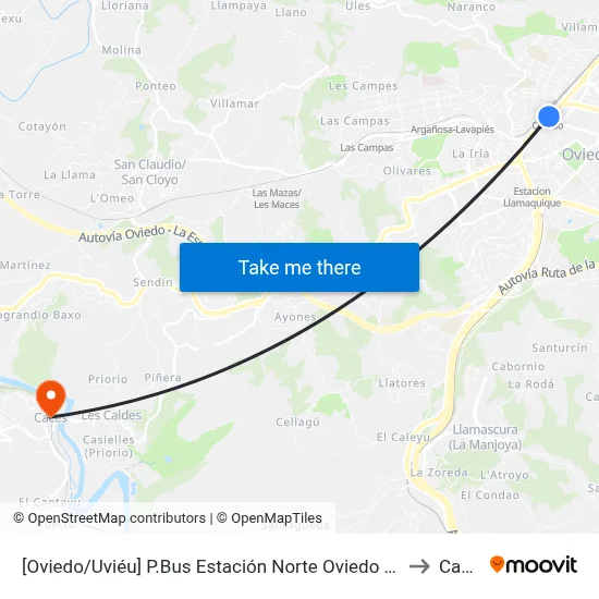 [Oviedo/Uviéu]  P.Bus Estación Norte Oviedo [Cta 21430] to Caces map