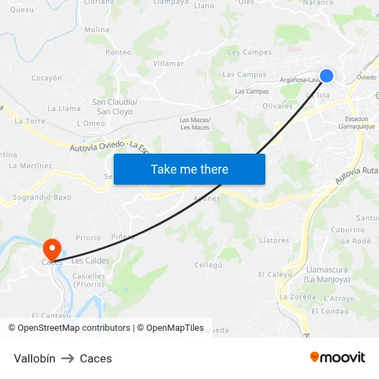 Vallobín to Caces map