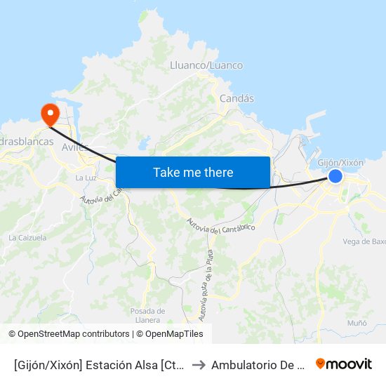 [Gijón/Xixón]  Estación Alsa [Cta 00784] to Ambulatorio De Raíces map