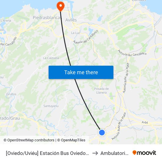 [Oviedo/Uviéu]  Estación Bus Oviedo - Pepe Cosmen [Cta 01549] to Ambulatorio De Raíces map