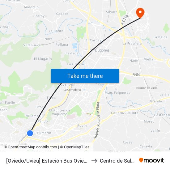 [Oviedo/Uviéu]  Estación Bus Oviedo - Pepe Cosmen [Cta 01549] to Centro de Salud La Fresneda map