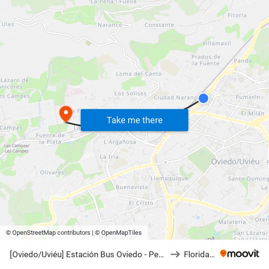 [Oviedo/Uviéu]  Estación Bus Oviedo - Pepe Cosmen [Cta 01549] to Florida Arena map