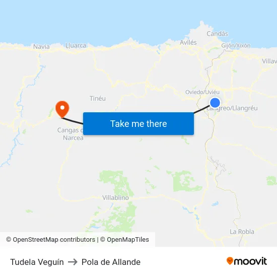 Tudela Veguín to Pola de Allande map