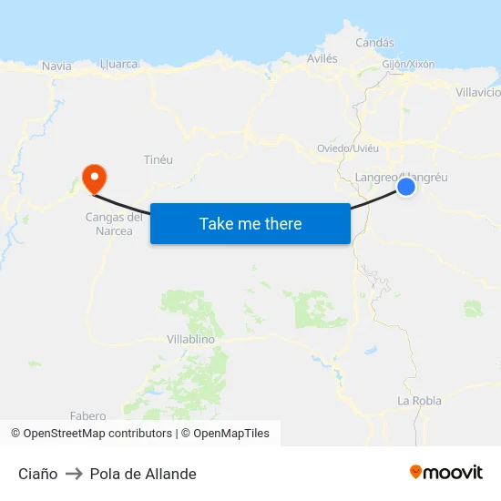 Ciaño to Pola de Allande map