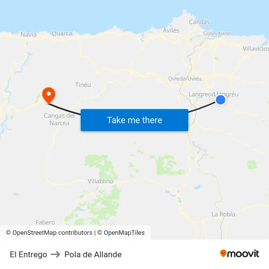 El Entrego to Pola de Allande map