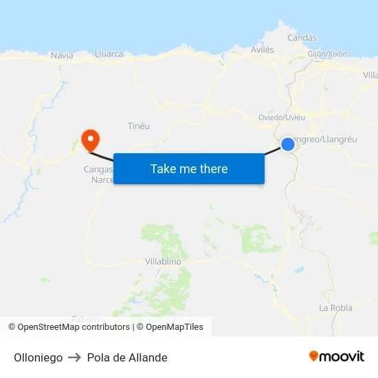 Olloniego to Pola de Allande map