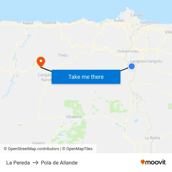 La Pereda to Pola de Allande map