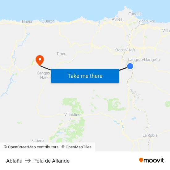 Ablaña to Pola de Allande map
