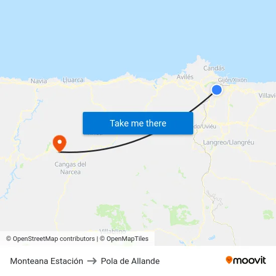 Monteana Estación to Pola de Allande map