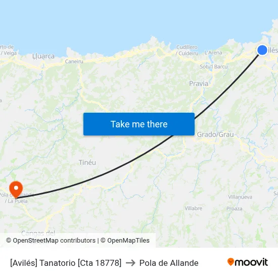 [Avilés]  Tanatorio [Cta 18778] to Pola de Allande map