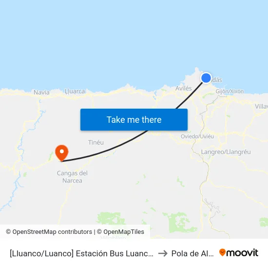 [Lluanco/Luanco]  Estación Bus Luanco [Cta 00299] to Pola de Allande map