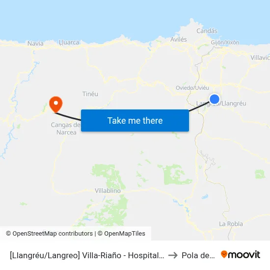 [Llangréu/Langreo]  Villa-Riaño - Hospital Valle Del Nalón [Cta 00399] to Pola de Allande map